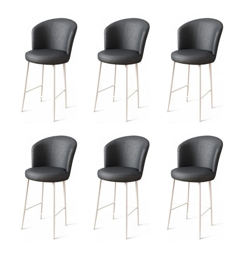 Ensemble de tabourets de bar, 6 pièces, anthracite, blanc, châssis : Métal, Tissu : Faux cuir