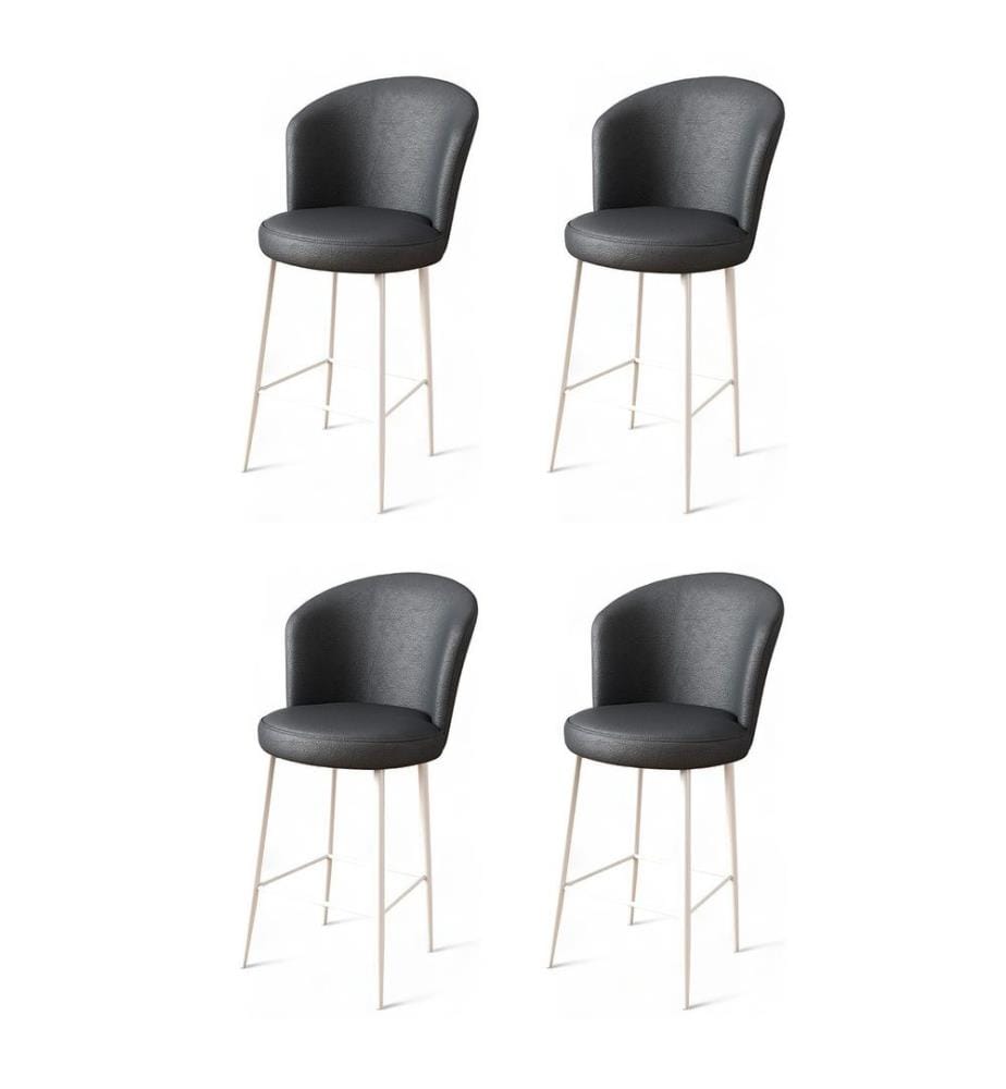 Ensemble de tabourets de bar, 4 pièces, anthracite, blanc, châssis : Métal, Tissu : Faux cuir