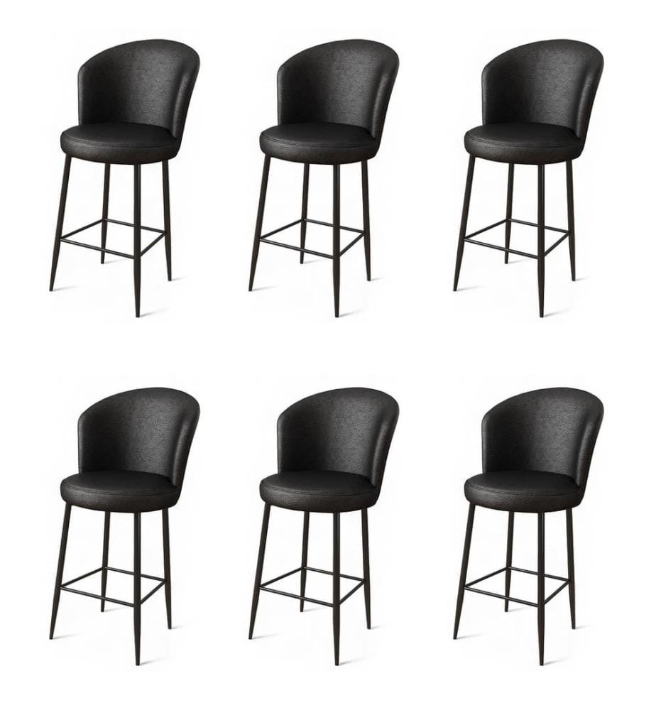 Ensemble de tabourets de bar, 6 pièces, noir, cadre : Métal, Tissu : Faux cuir