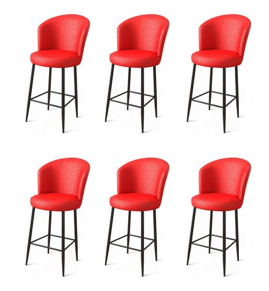 Ensemble de tabourets de bar, 6 pièces, rouge, noir, cadre : Métal, Tissu : Faux cuir