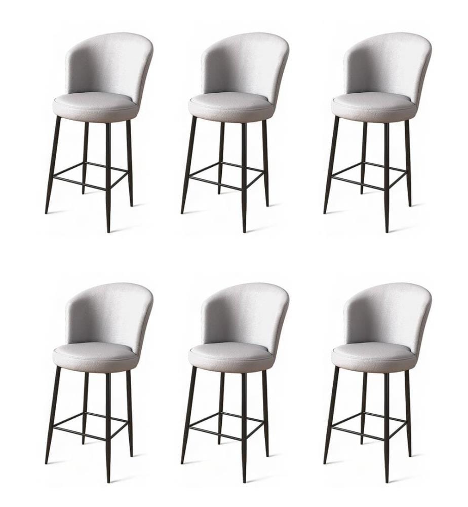 Ensemble de tabourets de bar, 6 pièces, gris, noir, cadre : Métal, Tissu : Faux cuir