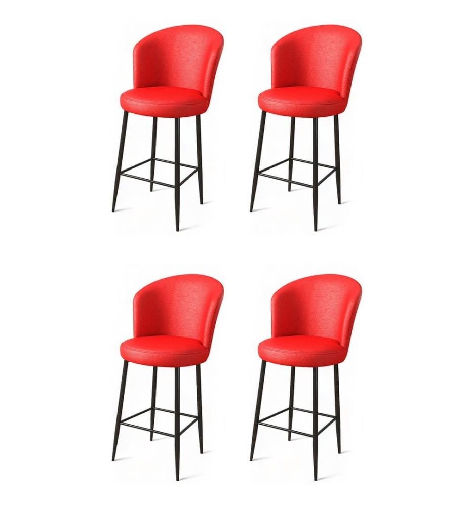 Ensemble de tabourets de bar, 4 pièces, rouge, noir, cadre : Métal, Tissu : Faux cuir
