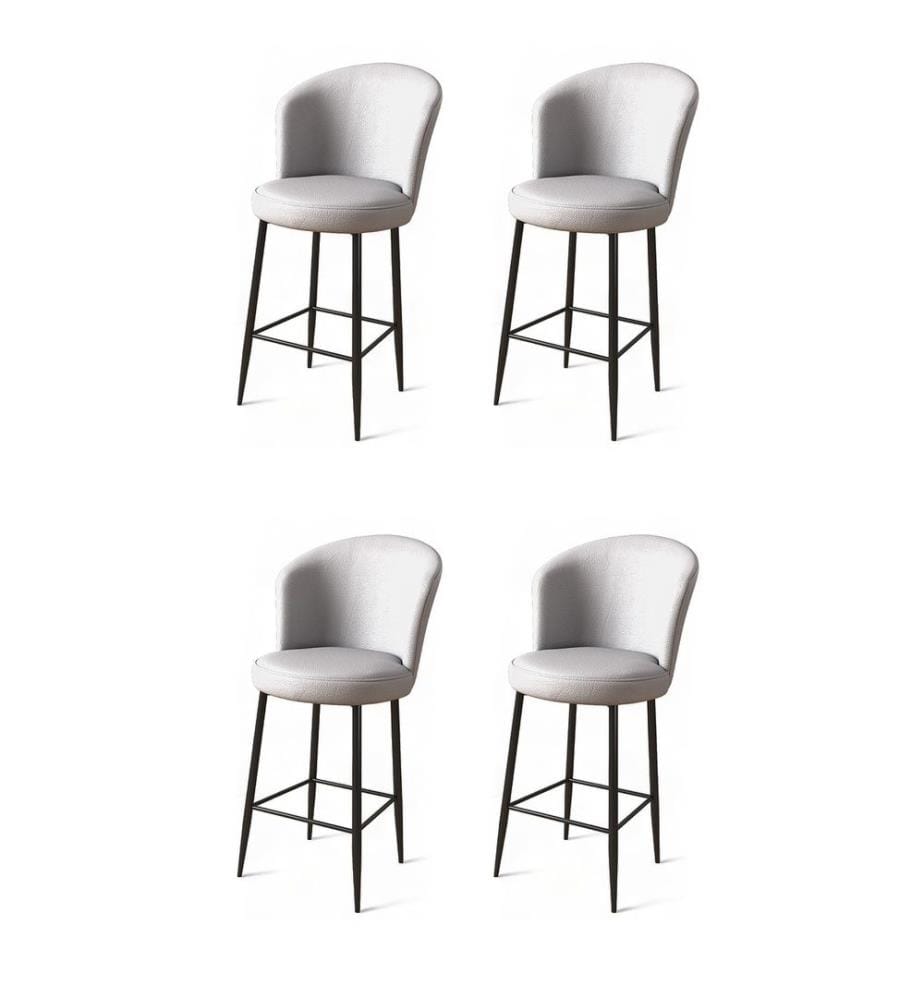 Ensemble de tabourets de bar, 4 pièces, gris, noir, cadre : Métal, Tissu : Faux cuir