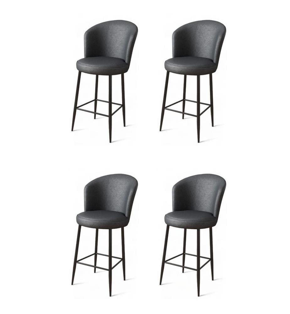 Ensemble de tabourets de bar, 4 pièces, anthracite, noir, châssis : Métal, Tissu : Faux cuir
