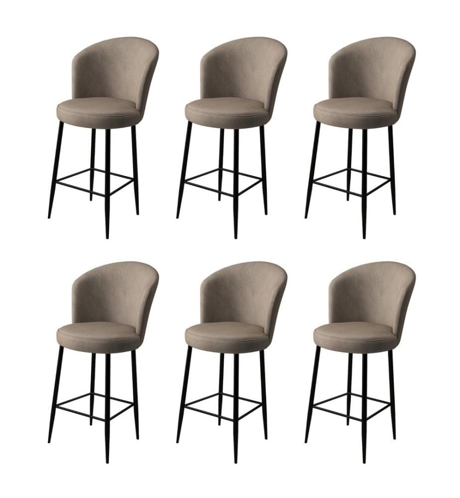 Ensemble de tabourets de bar, 6 pièces, cappuccino, noir, châssis : Métal, Tissu : Babyface