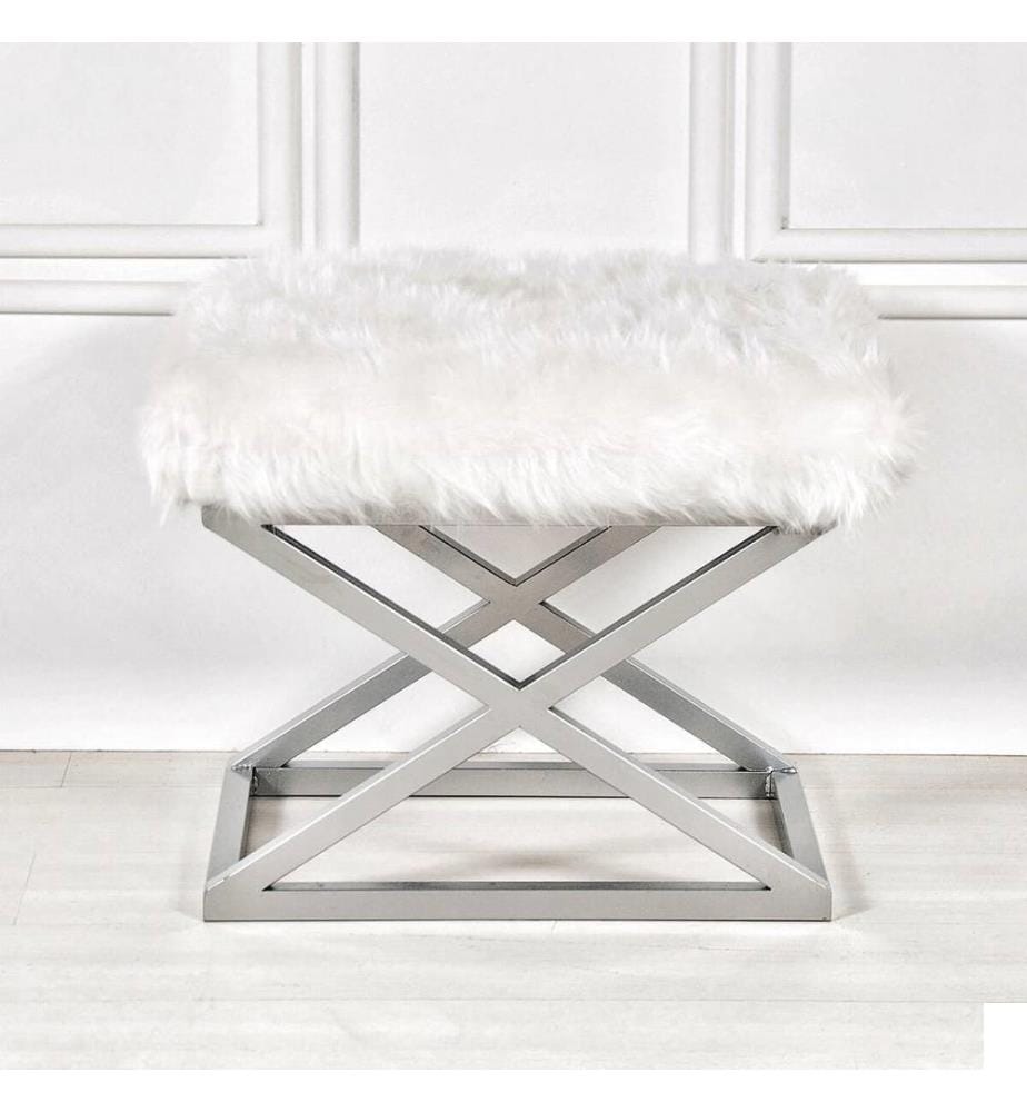 Pouf, argent, blanc, cadre : 100% métal, tissu : 100% polyester Babyface