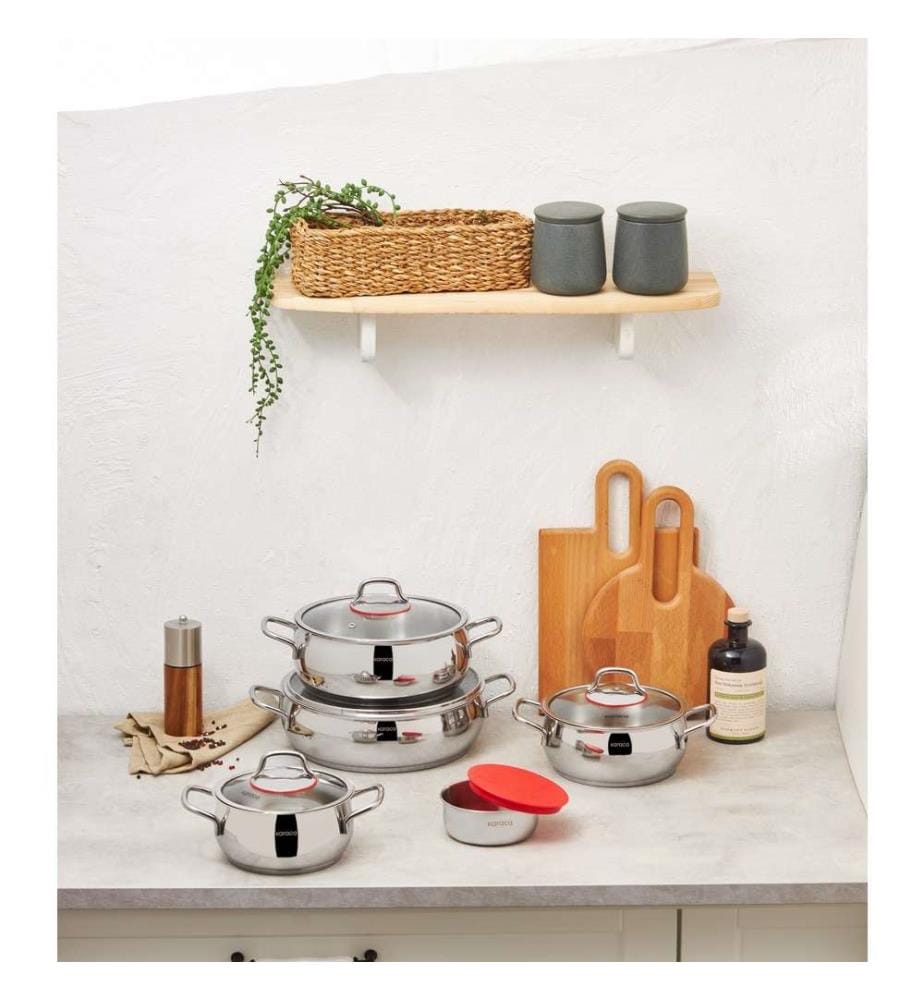Set de casseroles, 10 pièces, multicolore, 100% acier inoxydable