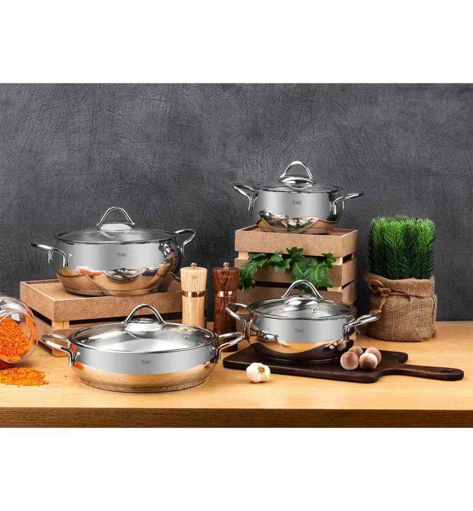 Set de casseroles, 8 pièces, argent, 100% acier inoxydable (Epaisseur : 0,8 Mm)