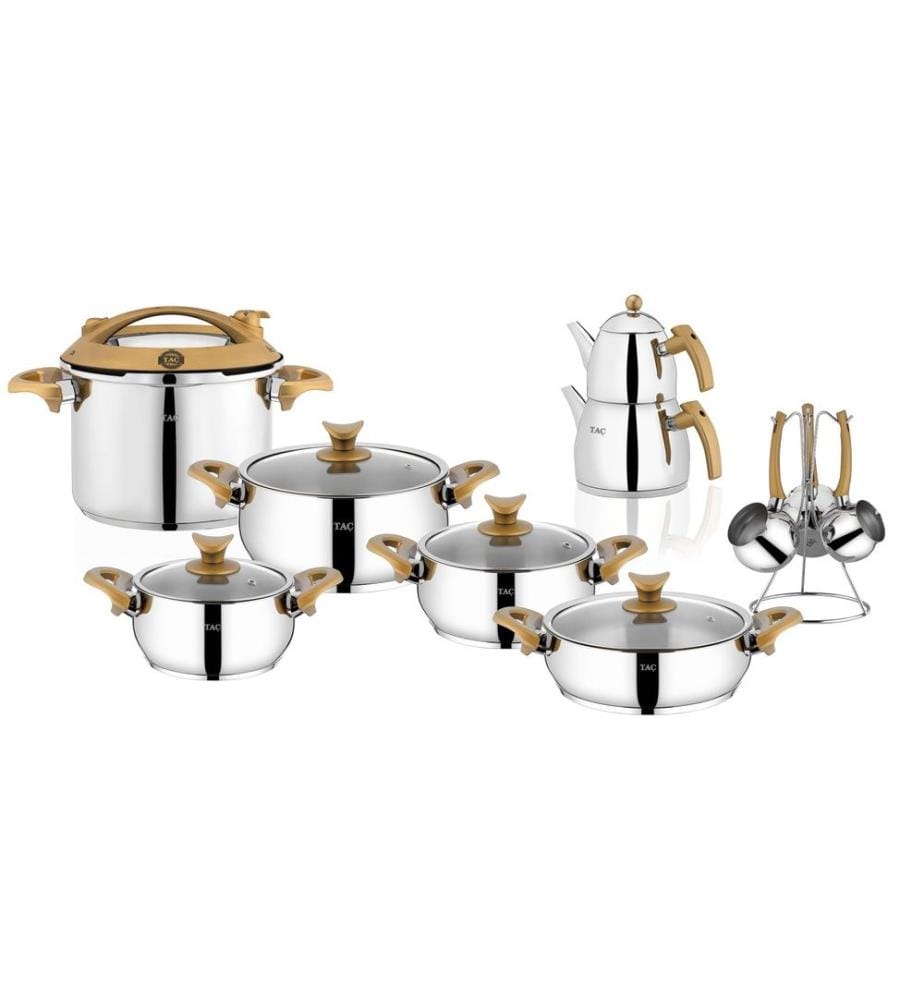 Set de casseroles, 18 pièces, argent, 100% acier inoxydable (Epaisseur : 0,8 Mm)