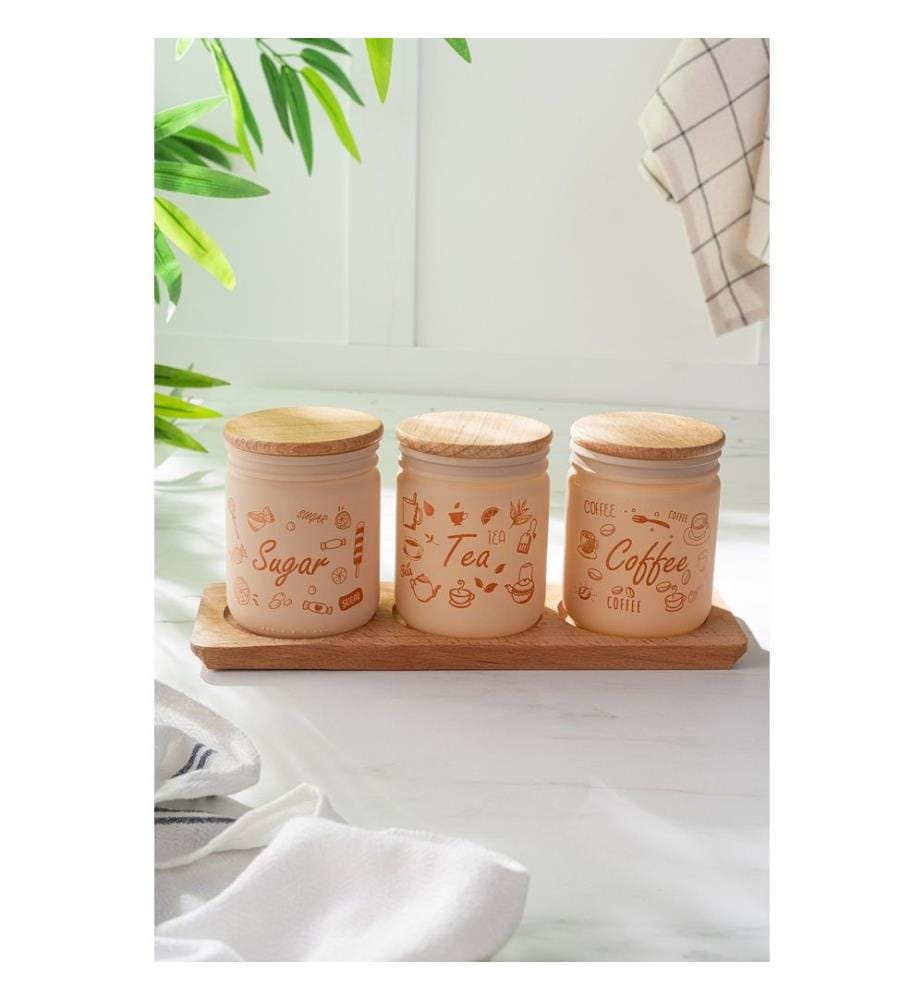 Set de bocaux, 3 pièces, multicolore, 100% verre, couvercle en bois