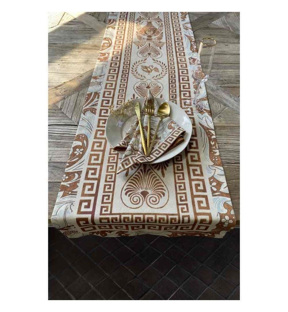 Chemin de table, Tile Red, White, 100% Polyester