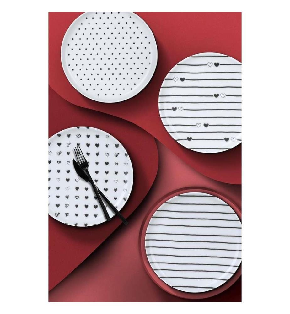 Service à gâteaux, 4 pièces, blanc, noir, 100% porcelaine