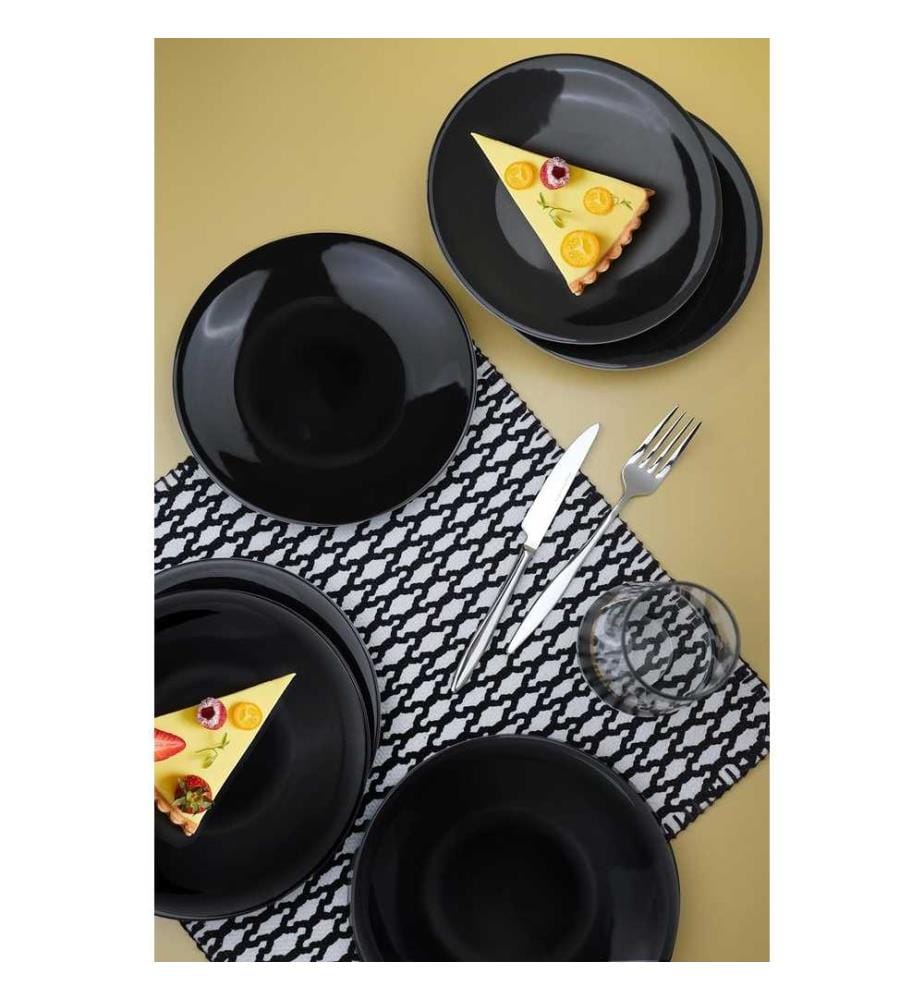 Service à gâteaux, 6 pièces, noir, 100% porcelaine