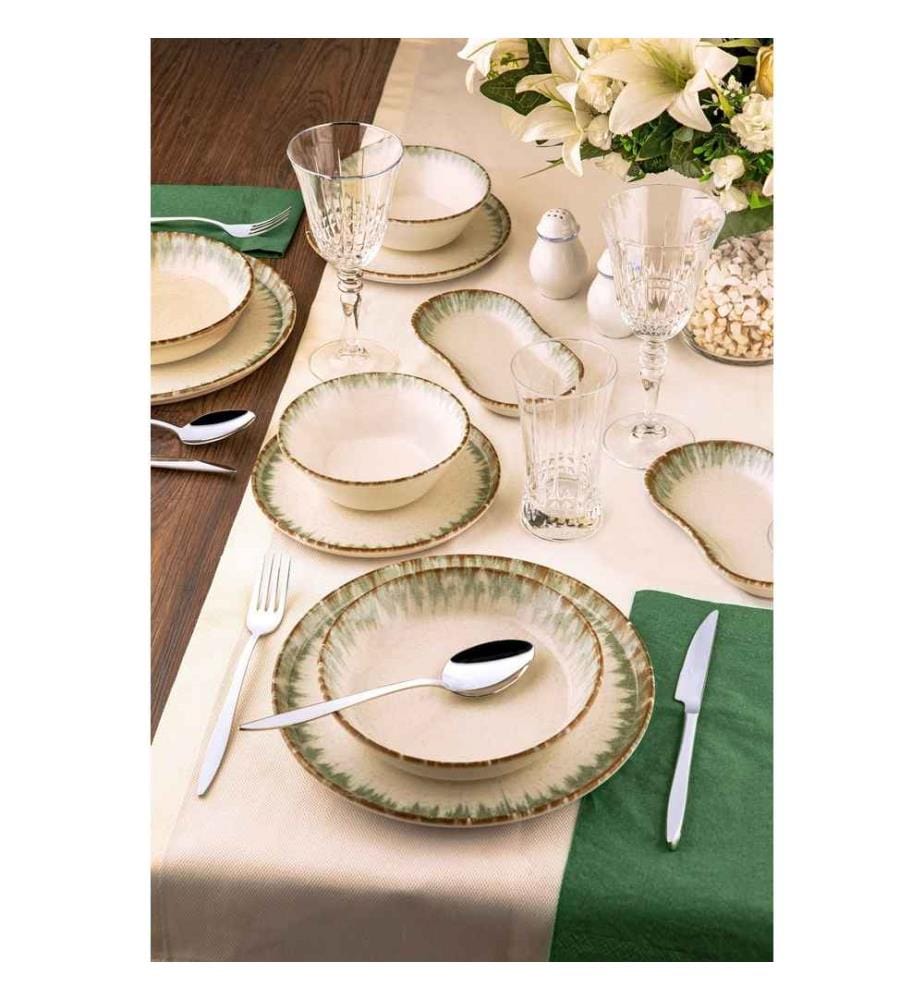 Service de table, 27 pièces, vert, brun, blanc, 100% porcelaine