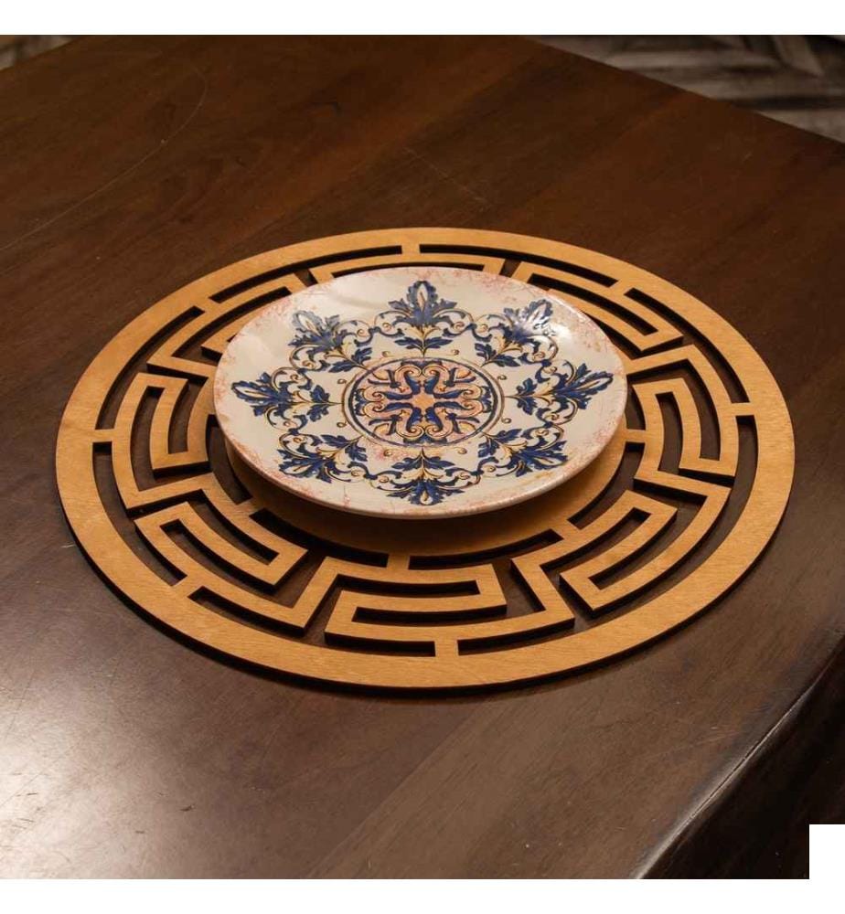 Set de tapis de table, 4 pièces, miel, 100% bois, fait main