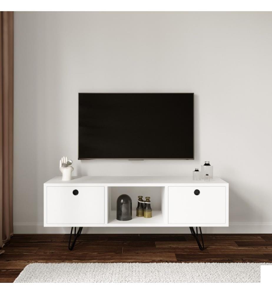 Meuble TV, blanc, panneau de particules mélaminé
