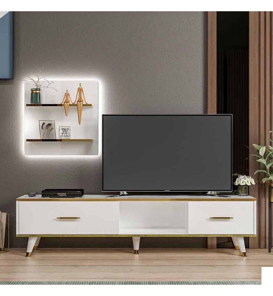 Meuble TV, Or blanc, panneau de particules mélaminé