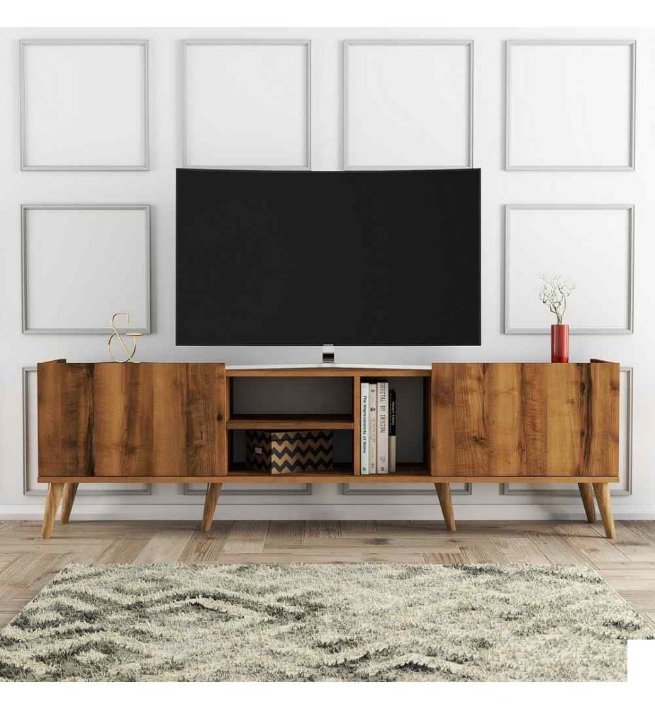 Meuble TV, noyer, panneau de particules mélaminé