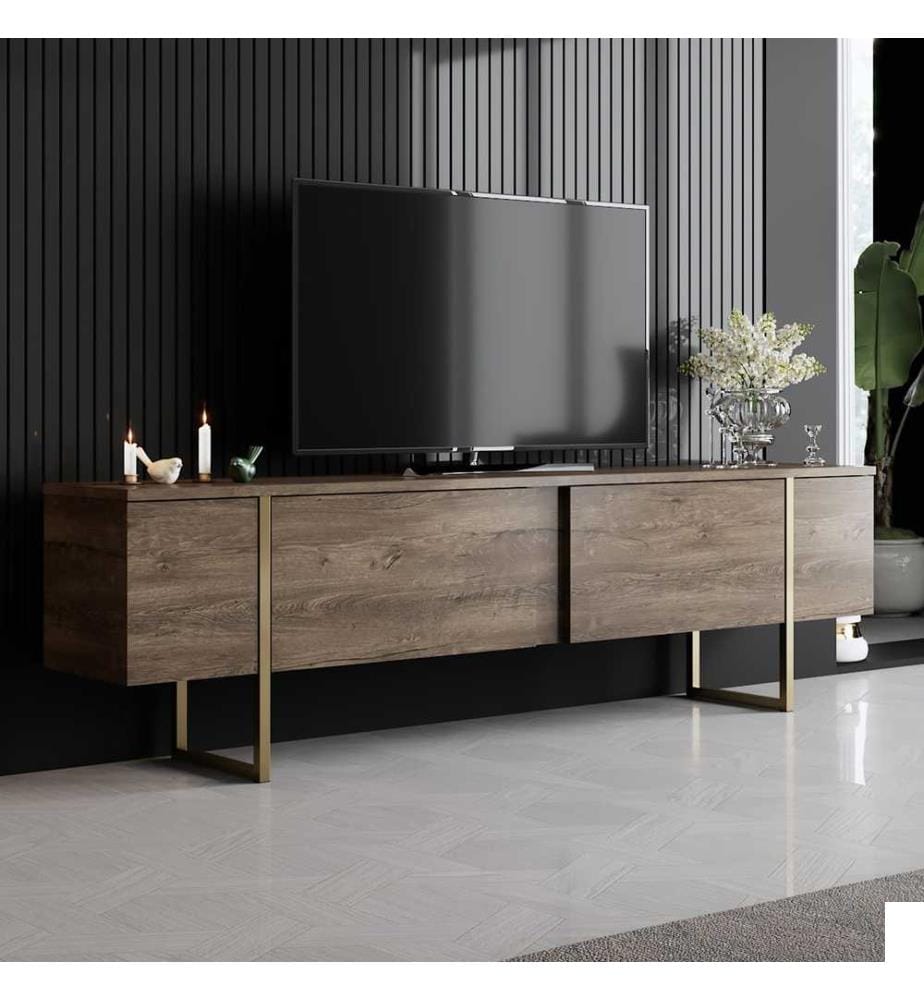 Meuble TV, Noyer Or, Panneau de particules mélaminé