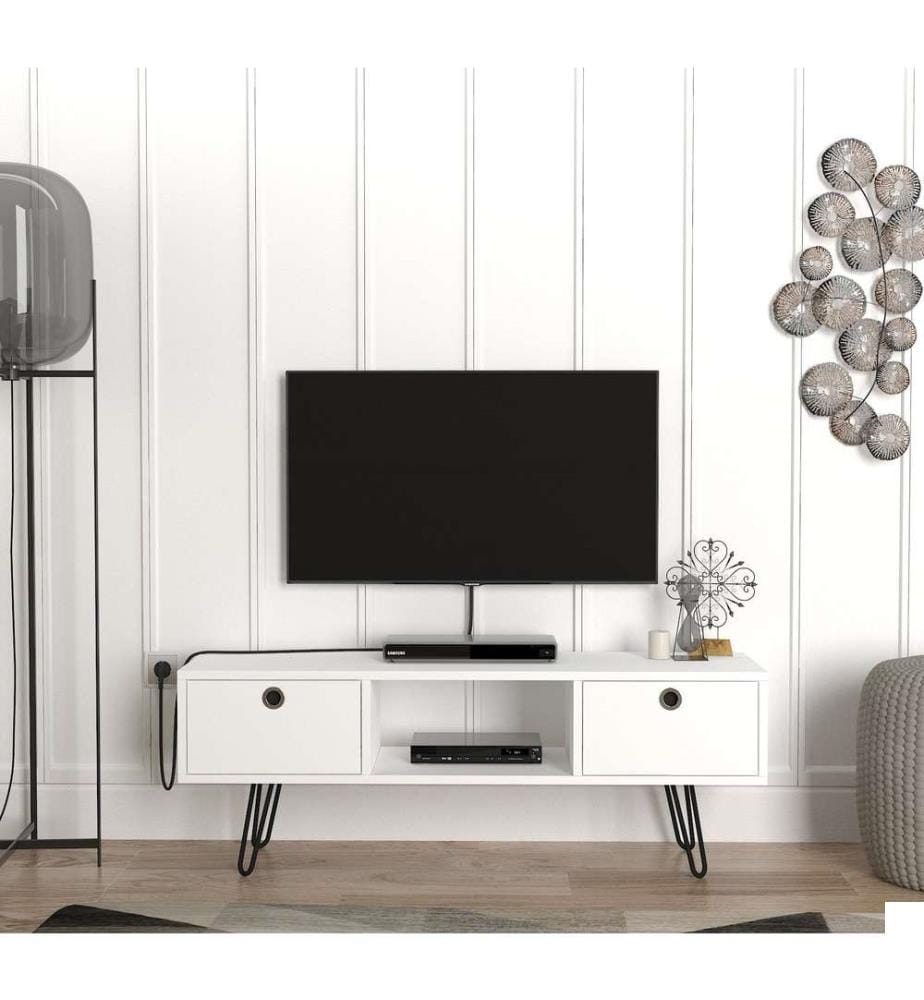 Meuble TV, blanc, panneau de particules mélaminé