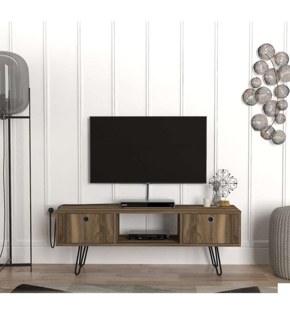 Meuble TV, noyer, panneau de particules mélaminé