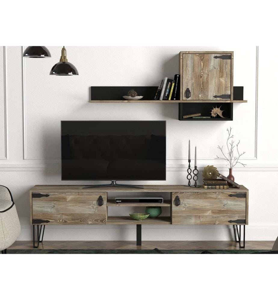 Meuble TV, Bois beige, panneau de particules mélaminé