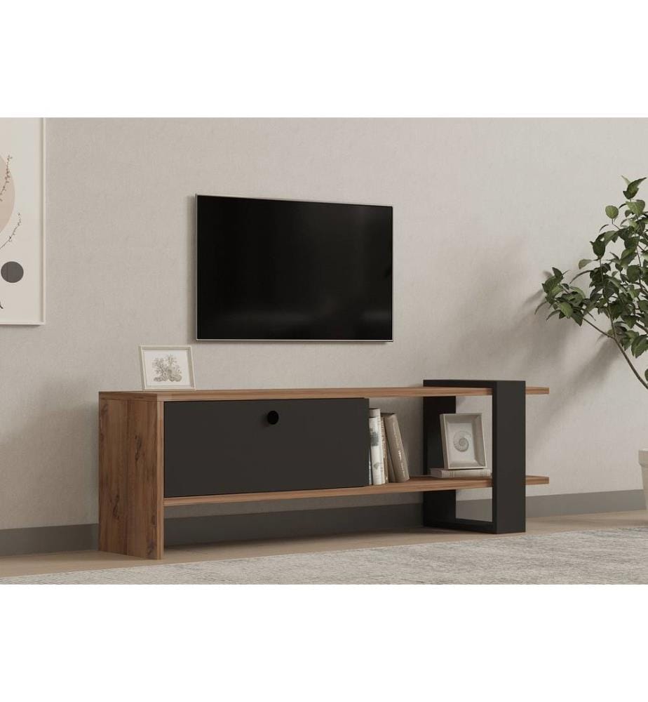 Meuble TV, chêne anthracite, panneau de particules mélaminé