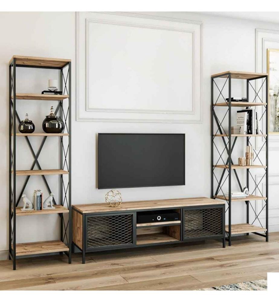 Meuble TV, pin noir, panneau de particules mélaminé