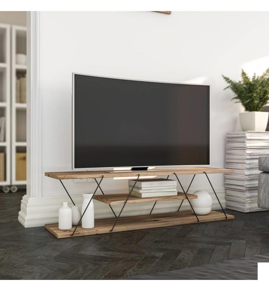 Meuble TV, noyer noir, panneau de particules mélaminé, cadre métallique