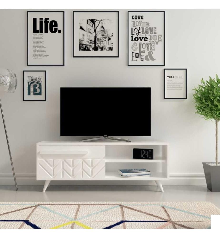 Meuble TV, blanc, panneau de particules mélaminé
