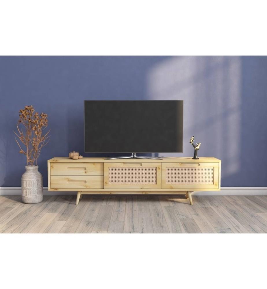 Meuble TV, Naturel, Bois naturel