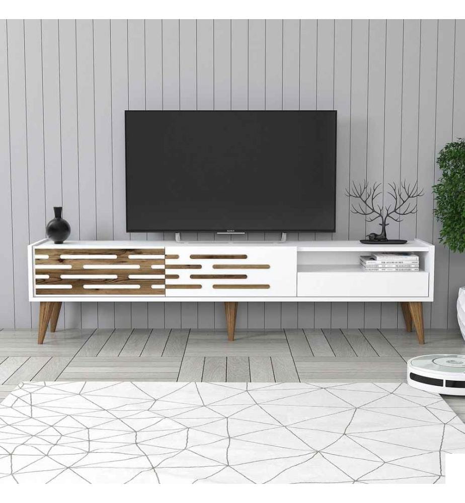 Meuble TV, blanc, panneau de particules mélaminé