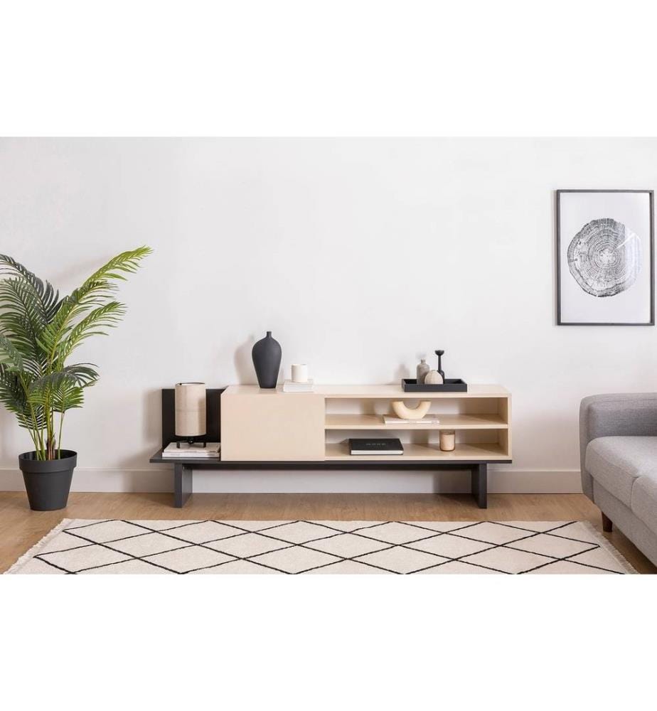 Meuble TV, Beige, Anthracite, Panneau de particules 100% mélaminé