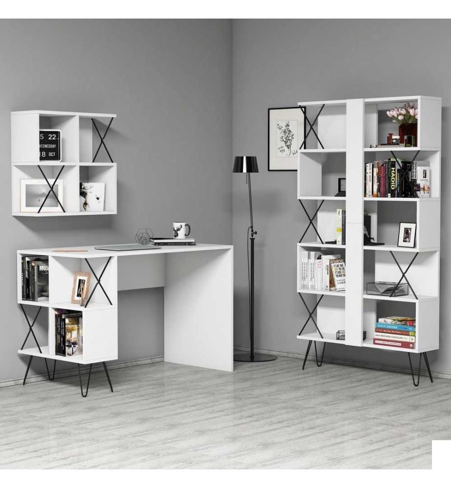 Bureau d'étude et étagère, blanc noir, panneau de particules mélaminé