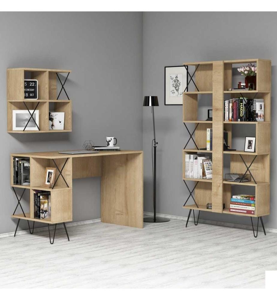 Bureau d'étude et étagère, chêne noir, panneau de particules mélaminé