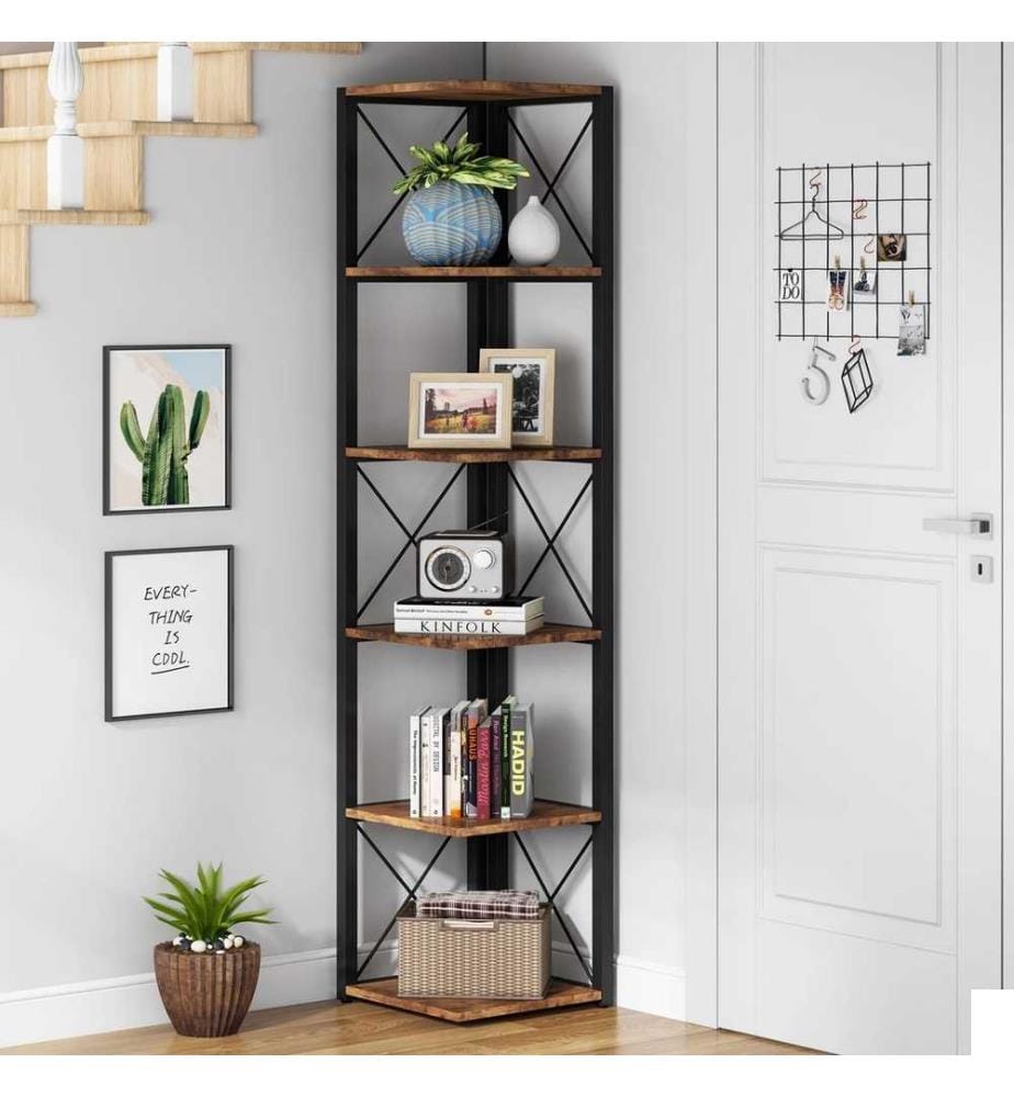 Bibliothèque, marron, noir, panneau de particules mélaminé, cadre : Métal