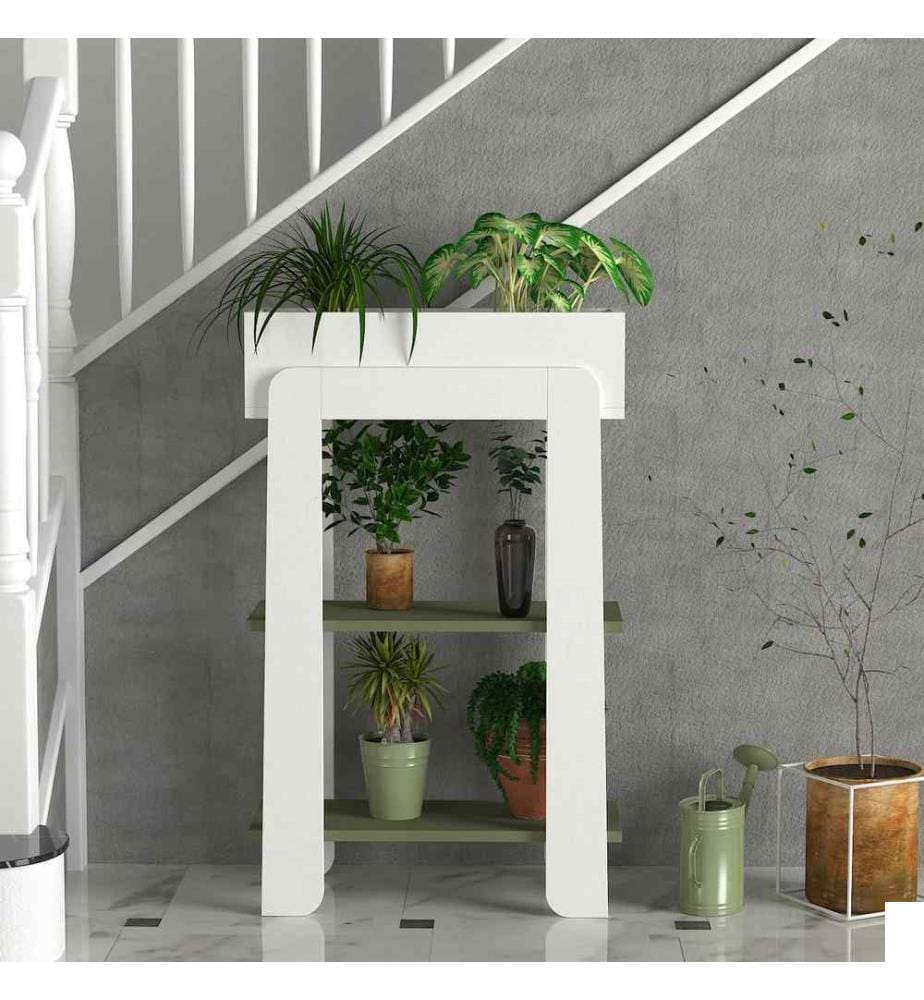 Support pour plantes, blanc vert, panneau de particules mélaminé