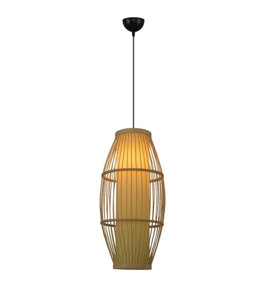Lustre, chêne, corps en plastique - chapeau en rotin