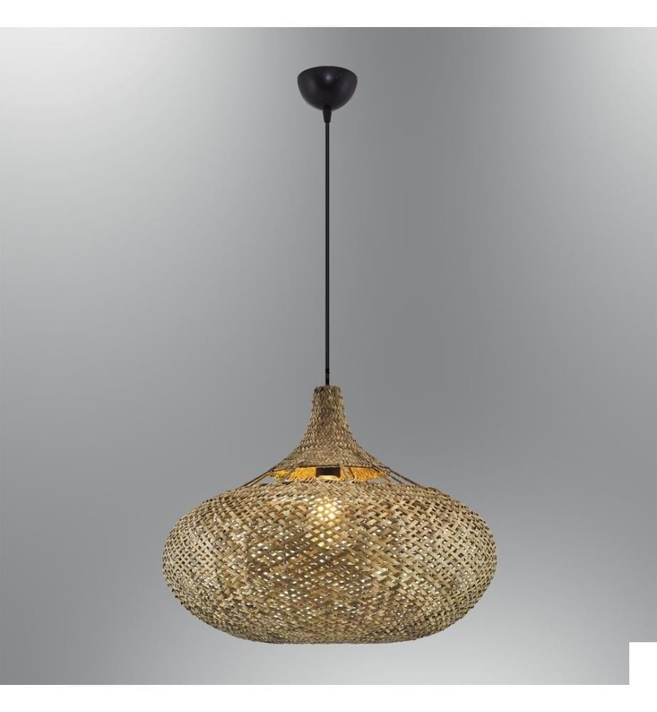 Lustre, chêne, corps en plastique - chapeau en rotin
