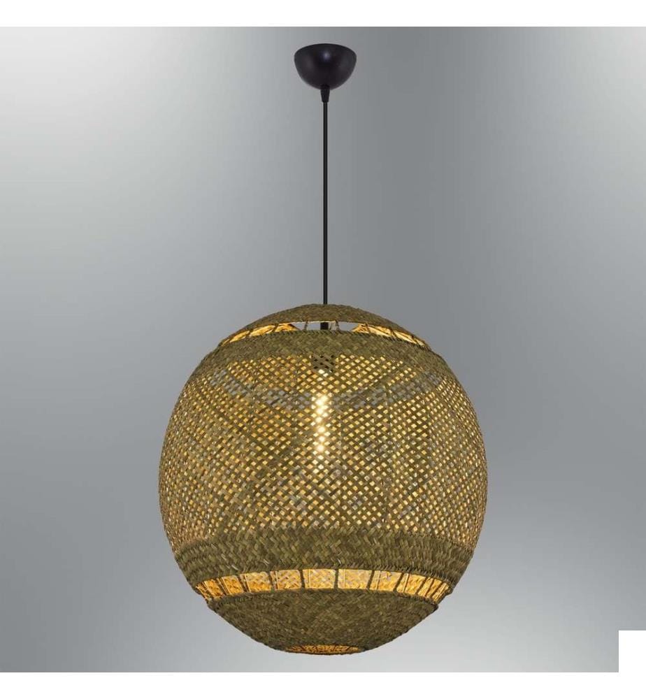 Lustre, chêne, corps en plastique - chapeau en rotin