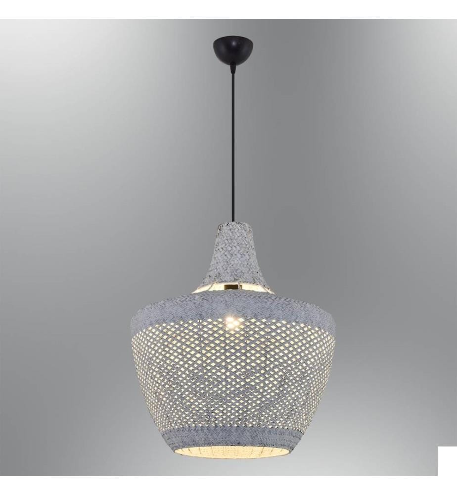 Lustre, blanc, corps en plastique - chapeau en rotin