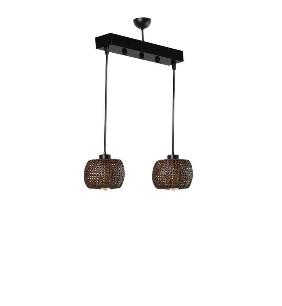 Lustre, bronze, corps en rotin