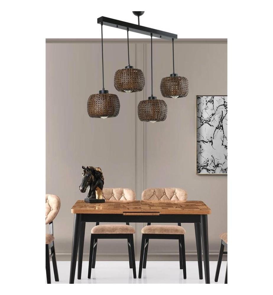 Lustre, bronze, corps en rotin