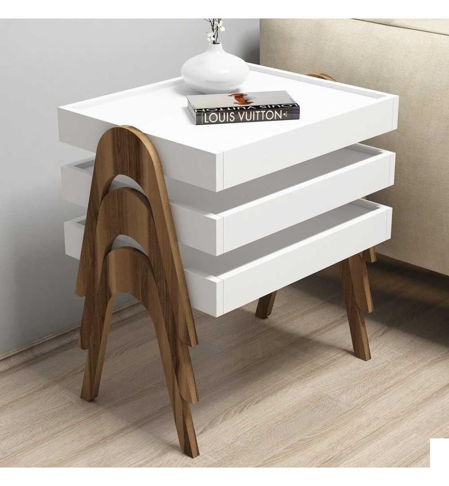 Table gigogne, 3 pièces, noyer blanc, panneau de particules mélaminé