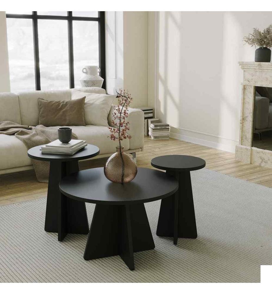 Set de table basse, noir, panneau de particules mélaminé