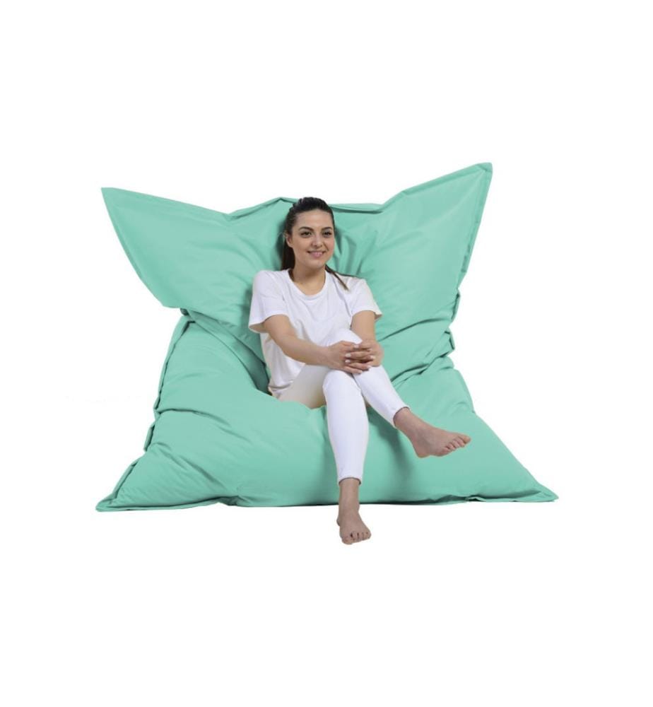 Sac pouf de jardin, turquoise, polystyrène recyclé haute densité, tissu polyester