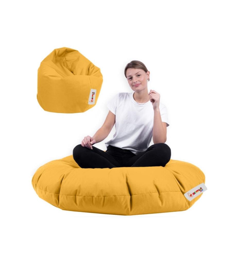 Sac de fèves de jardin, jaune, polystyrène recyclé haute densité, tissu polyester