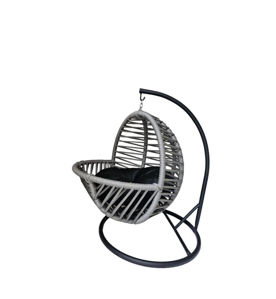 Chaise balançoire pour chat, grise, cadre en métal, tissu en corde de macramé
