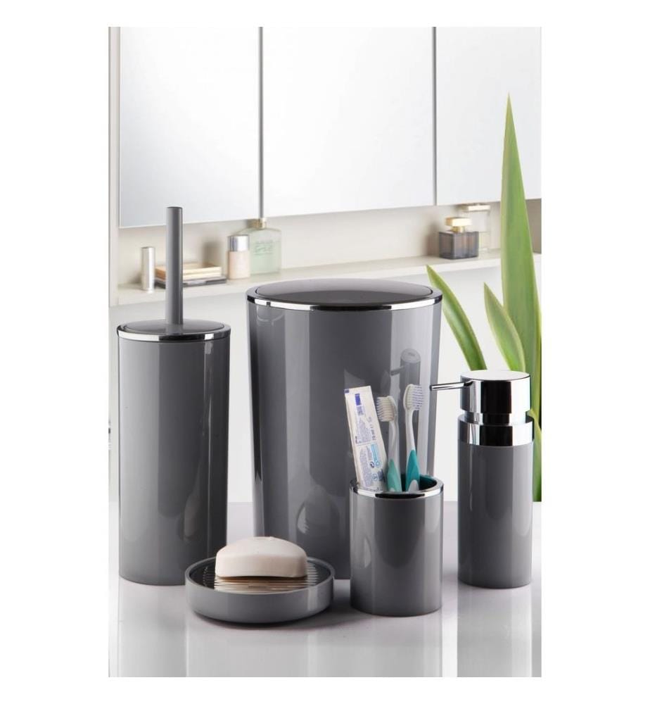 Ensemble de salle de bains, 5 pièces, gris, 100% plastique