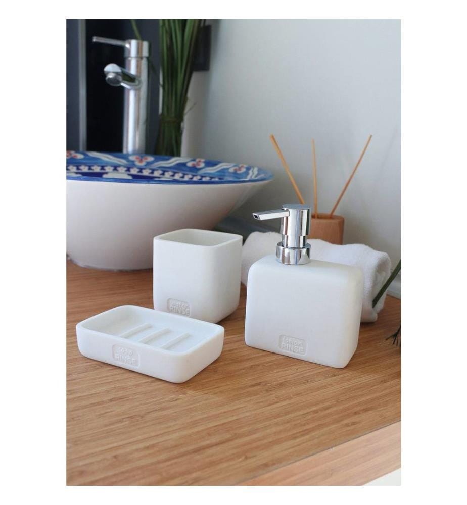 Ensemble de salle de bain, 3 pièces, blanc, 100% polyester